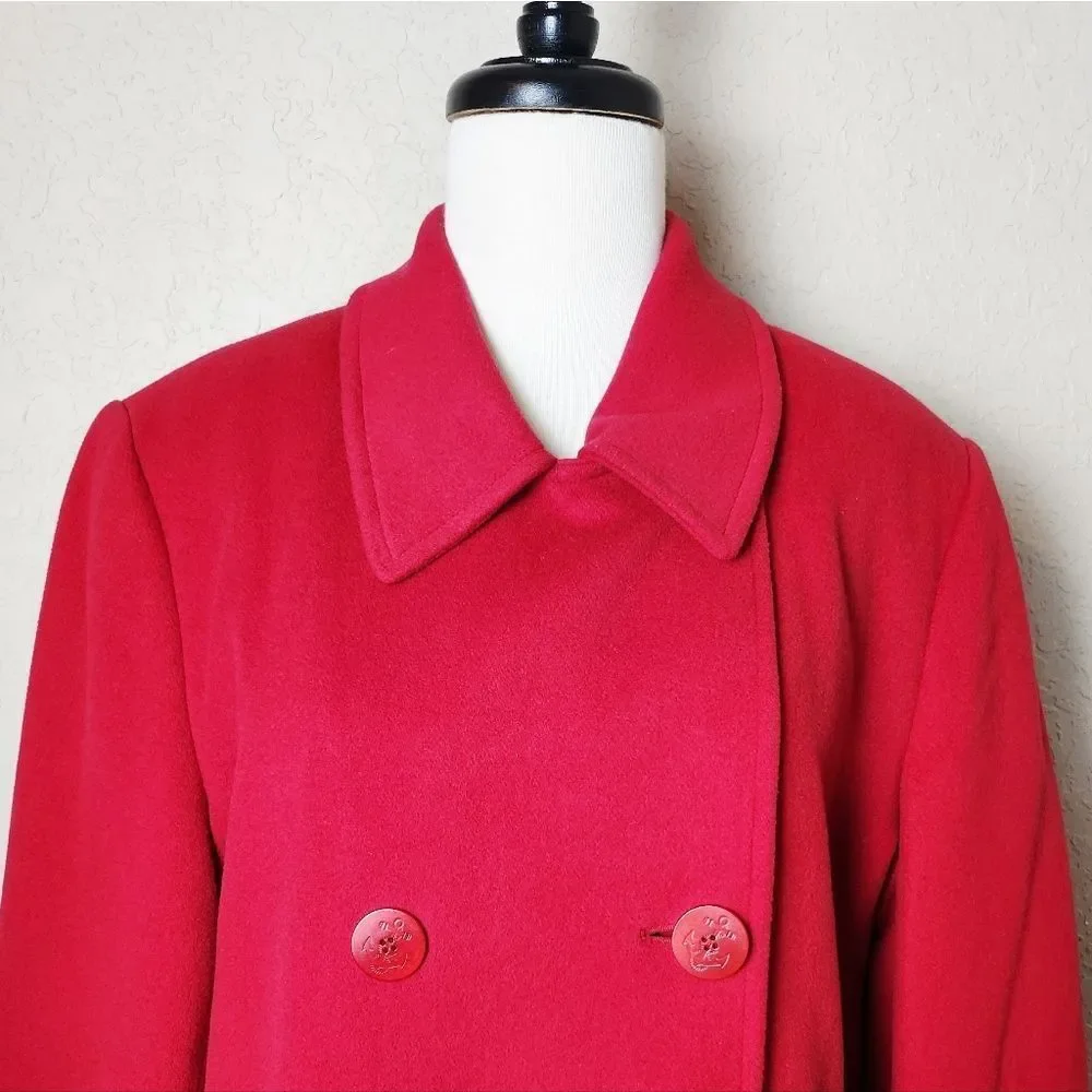 L.L. Bean Wool Cashmere Double Breasted Peacoat Coat Womens Red Size 14
